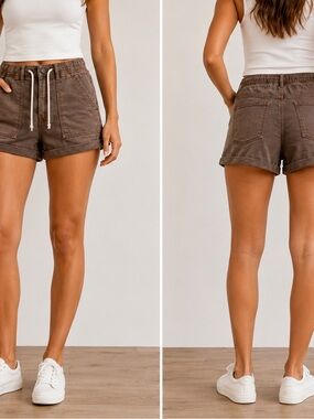 American Eagle Size 8 Brown Washed Utility Shorts Drawstring High Rise